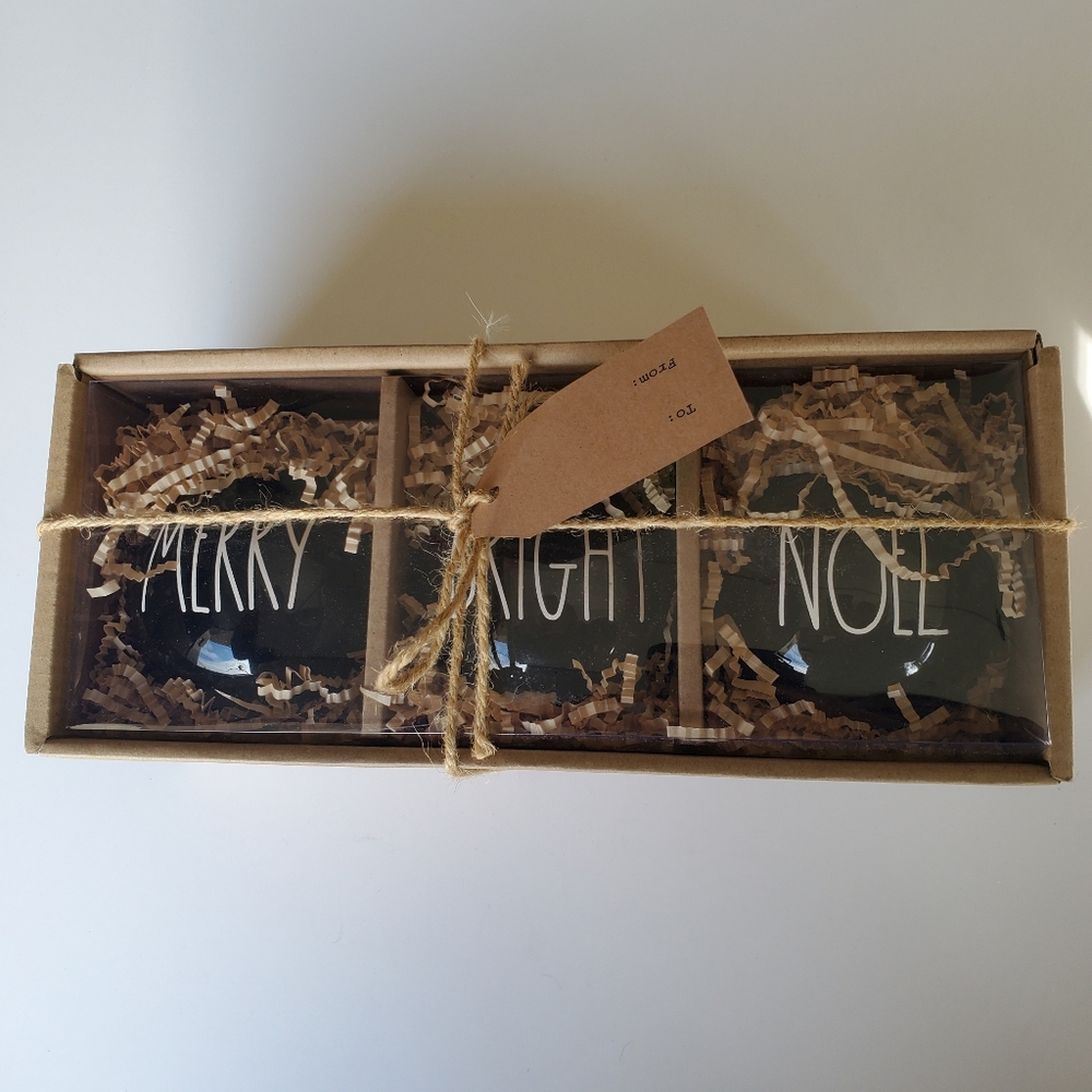Rae Dunn Black Ceramic Christmas Ornaments MERRY, BRIGHT, NOEL Set of 3 NEW